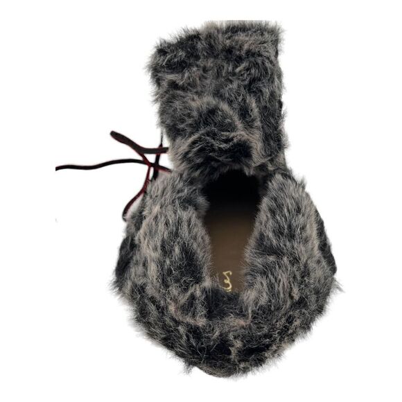 New Women Joules Ashwood Black Leather Faux Fur Warm Lace-Up Hiking Ankle Boots - Picture 7 of 13